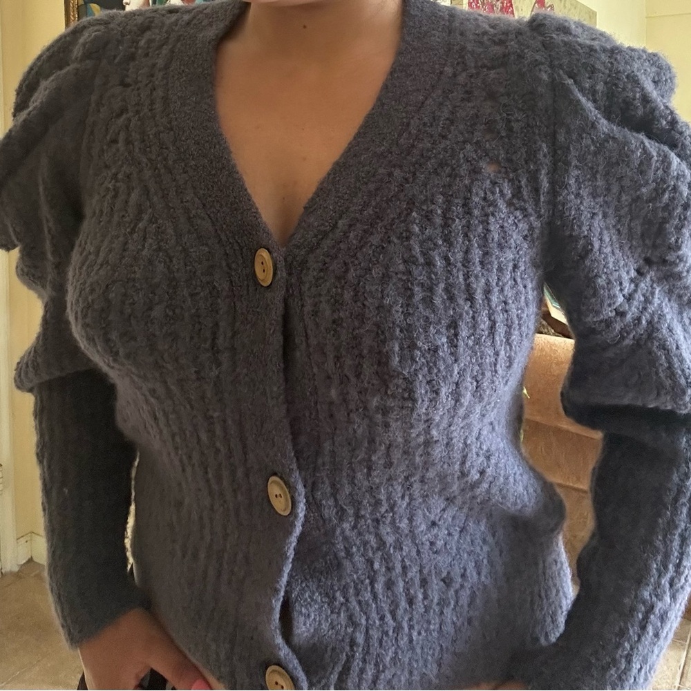 Gray Women's Sweater with Button Detail